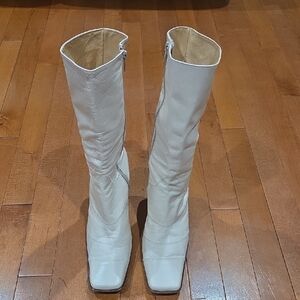 Elegant Cream Leather Calf-High David Aaron Women's Boots
